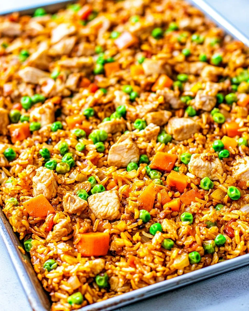 15 Minute Sheet Pan Chicken Fried Rice