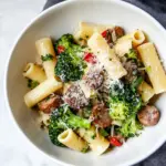 Garlic Parmesan Rigatoni with Chicken Sausage and Broccoli