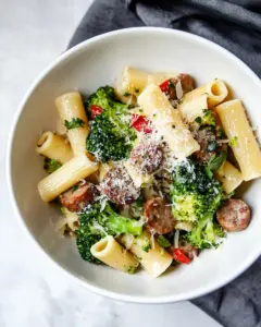 Garlic Parmesan Rigatoni with Chicken Sausage and Broccoli