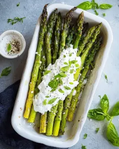 Asparagus with Feta Yogurt Mint Dressing