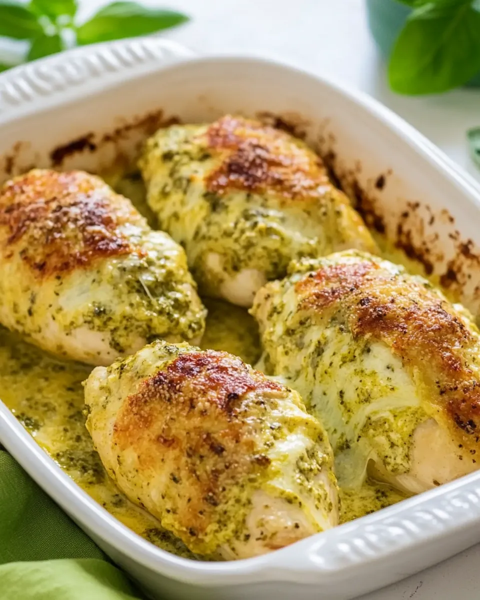 Baked Chicken Stuffed with Pesto and Cheese