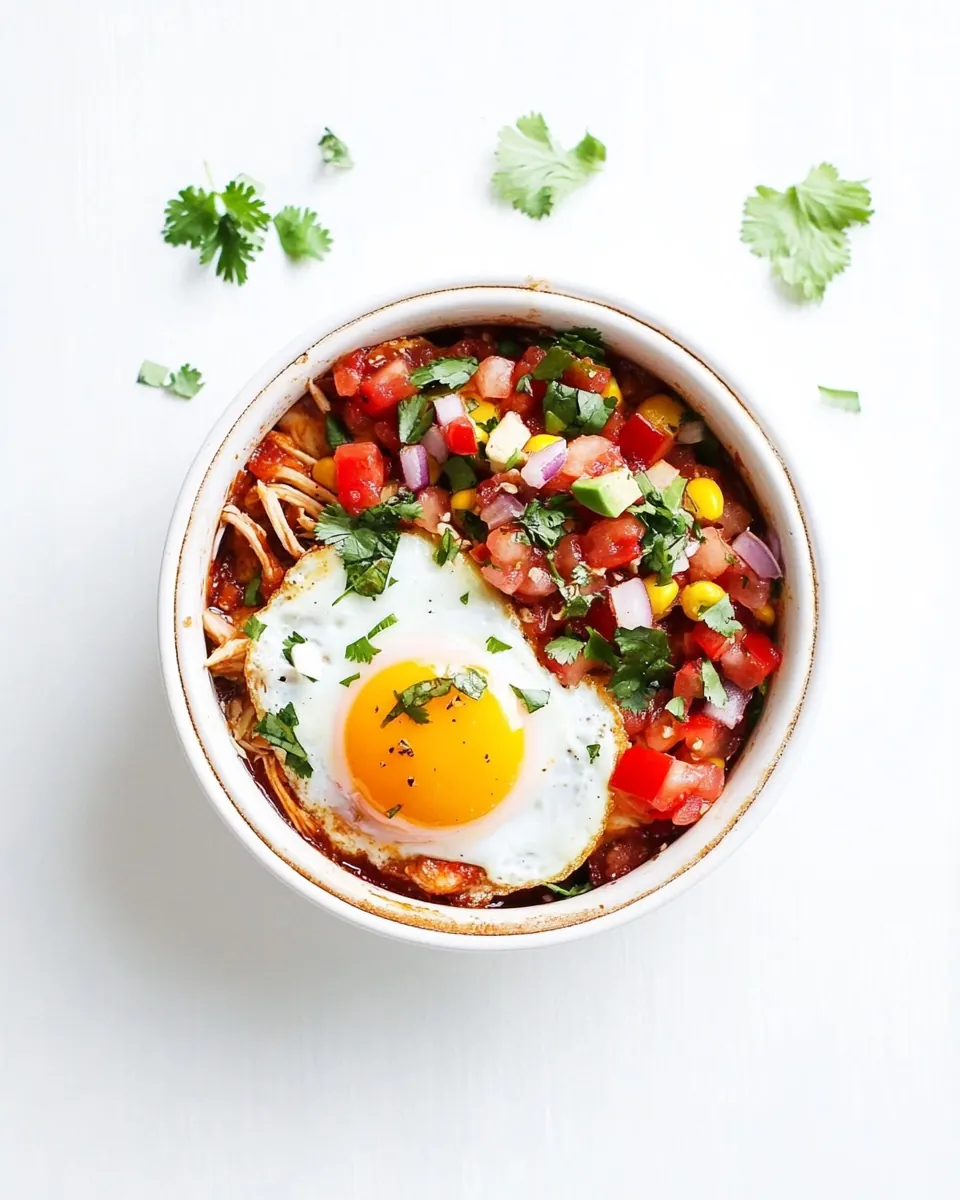 Baked Eggs with Shredded Chicken and Salsa