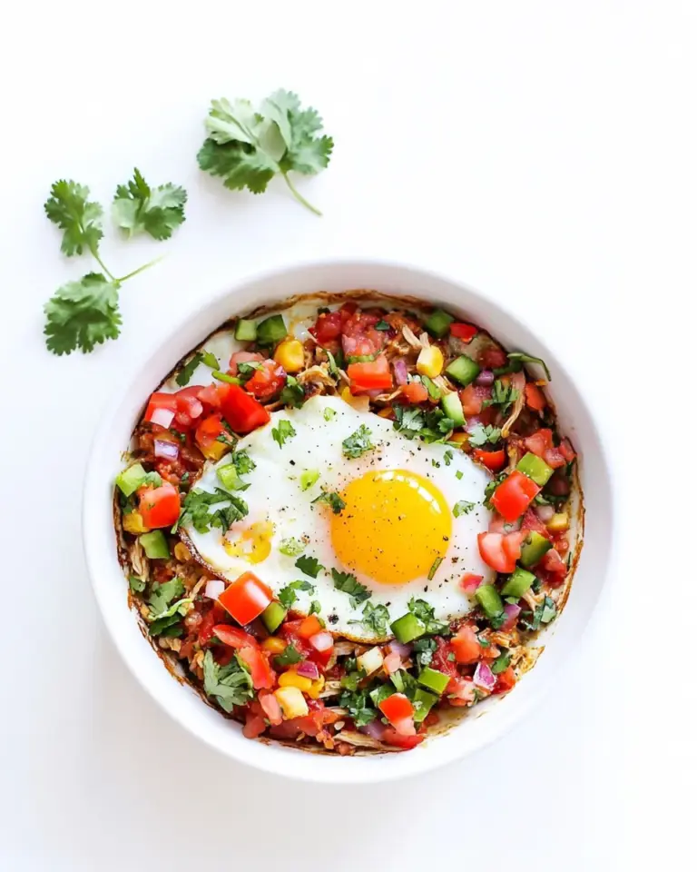 Baked Eggs with Shredded Chicken and Salsa