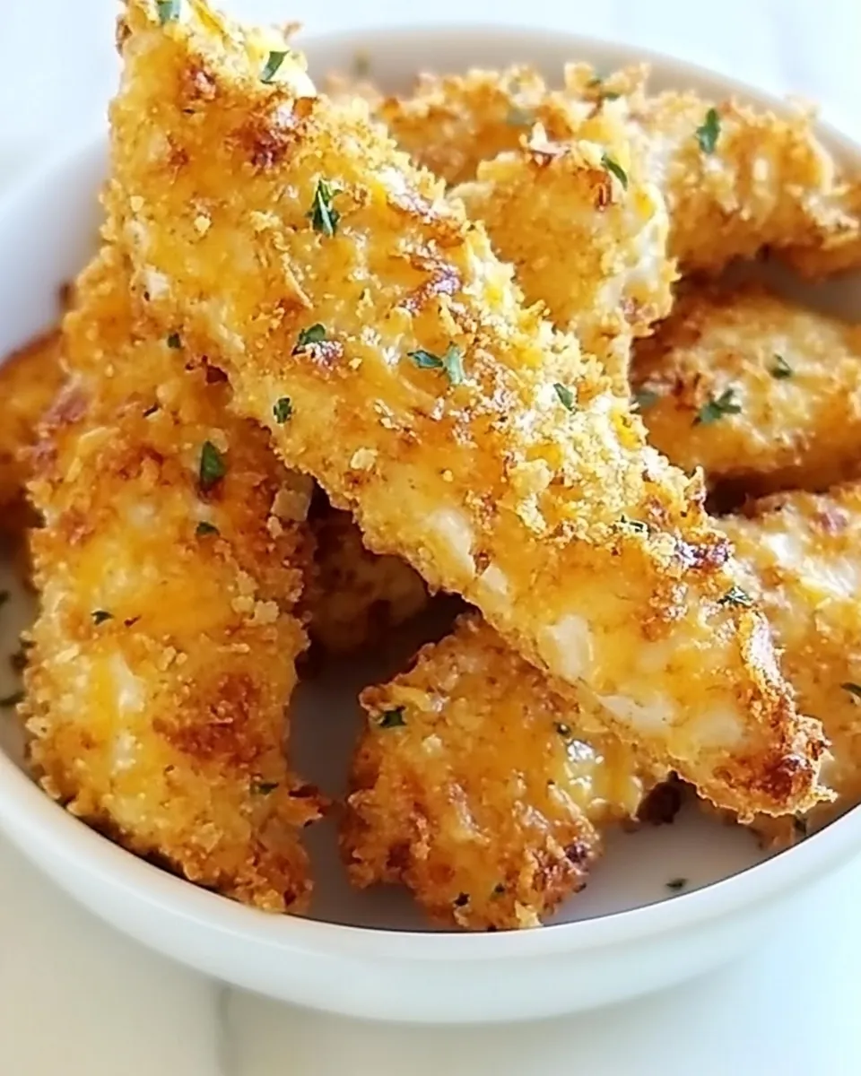 Baked Garlic Cheddar Chicken Strips