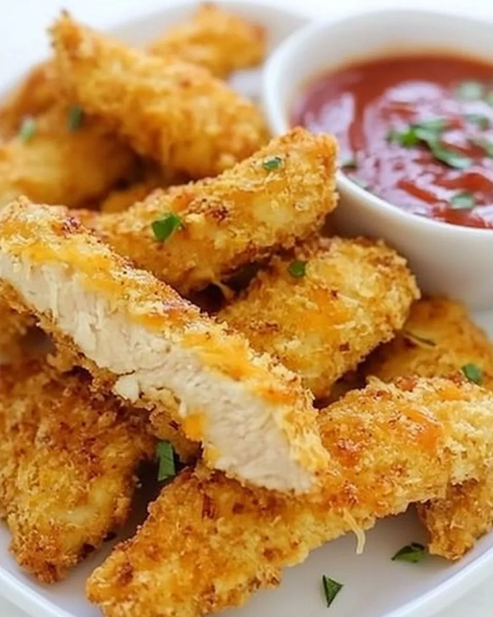 Baked Garlic Cheddar Chicken Strips