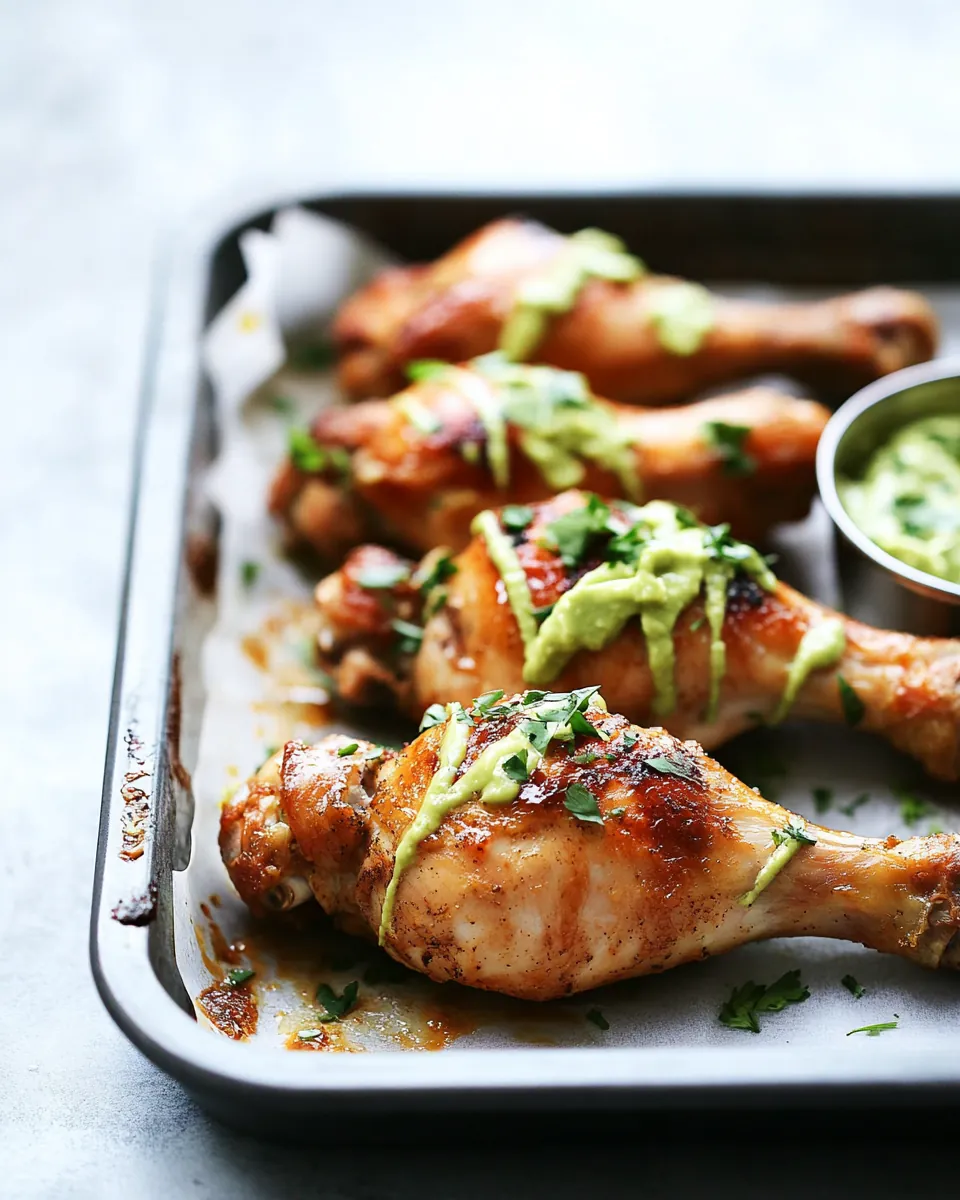 Baked Peruvian Inspired Chicken Drumsticks with Avocado Lime Dipping Sauce