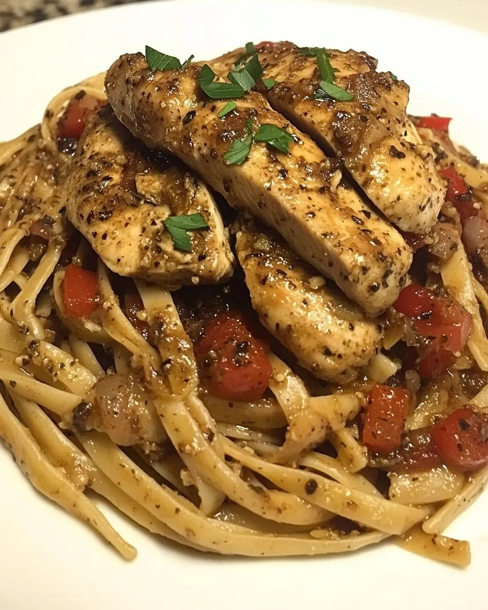 Balsamic Chicken Fillets over Whole Grain Pasta
