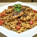 Balsamic Chicken Fillets over Whole Grain Pasta