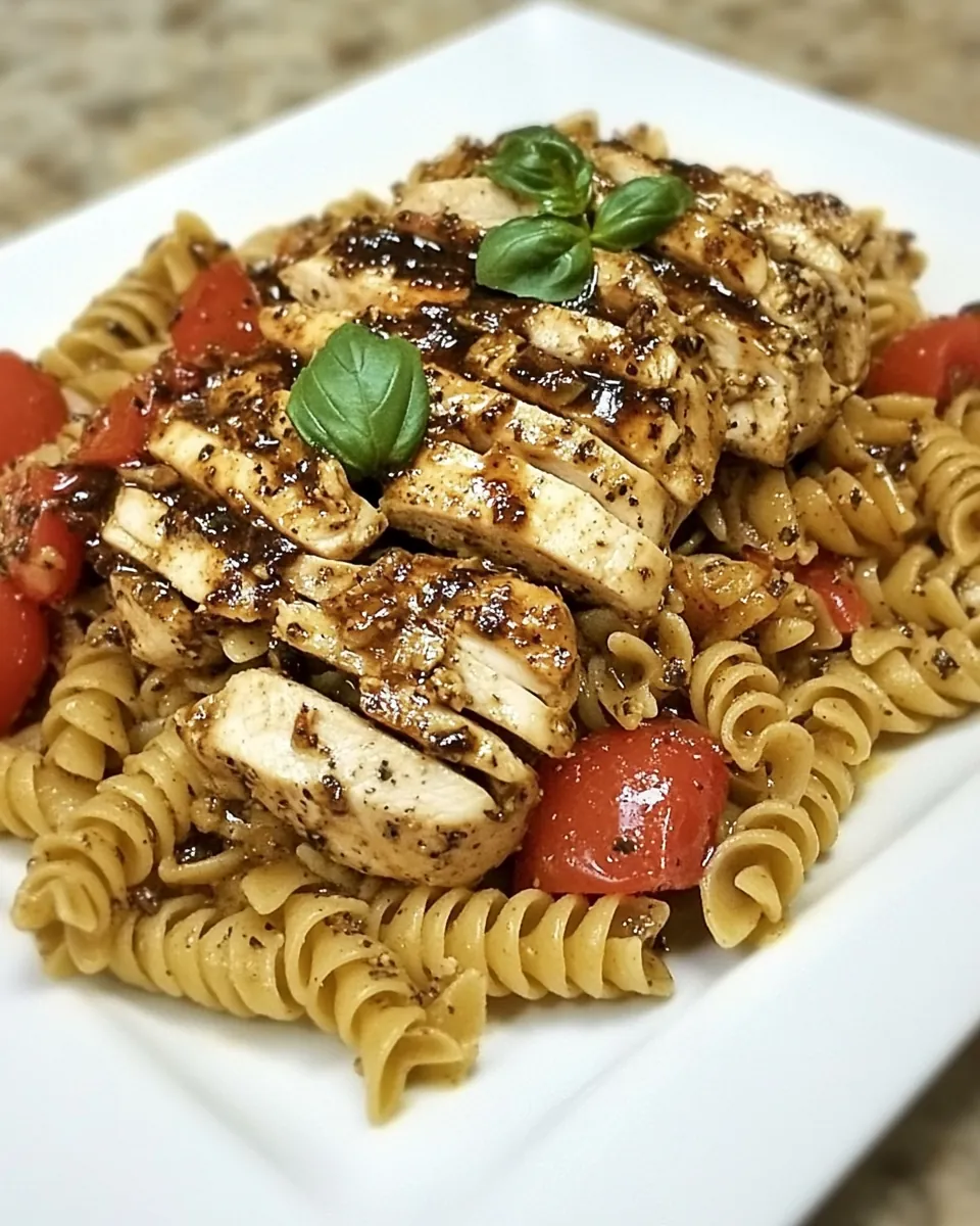 Balsamic Chicken Fillets over Whole Grain Pasta