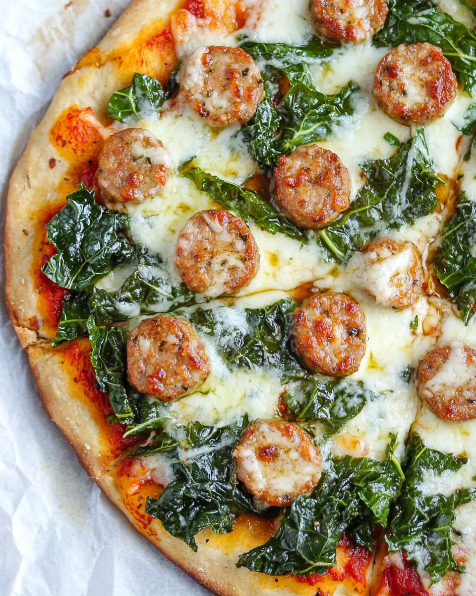 Balsamic Kale Chicken Sausage Pizza