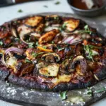 Black Pizza with Chipotle BBQ Chicken Mushrooms