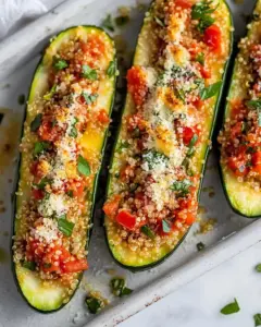 Bruschetta Quinoa Zucchini Boats