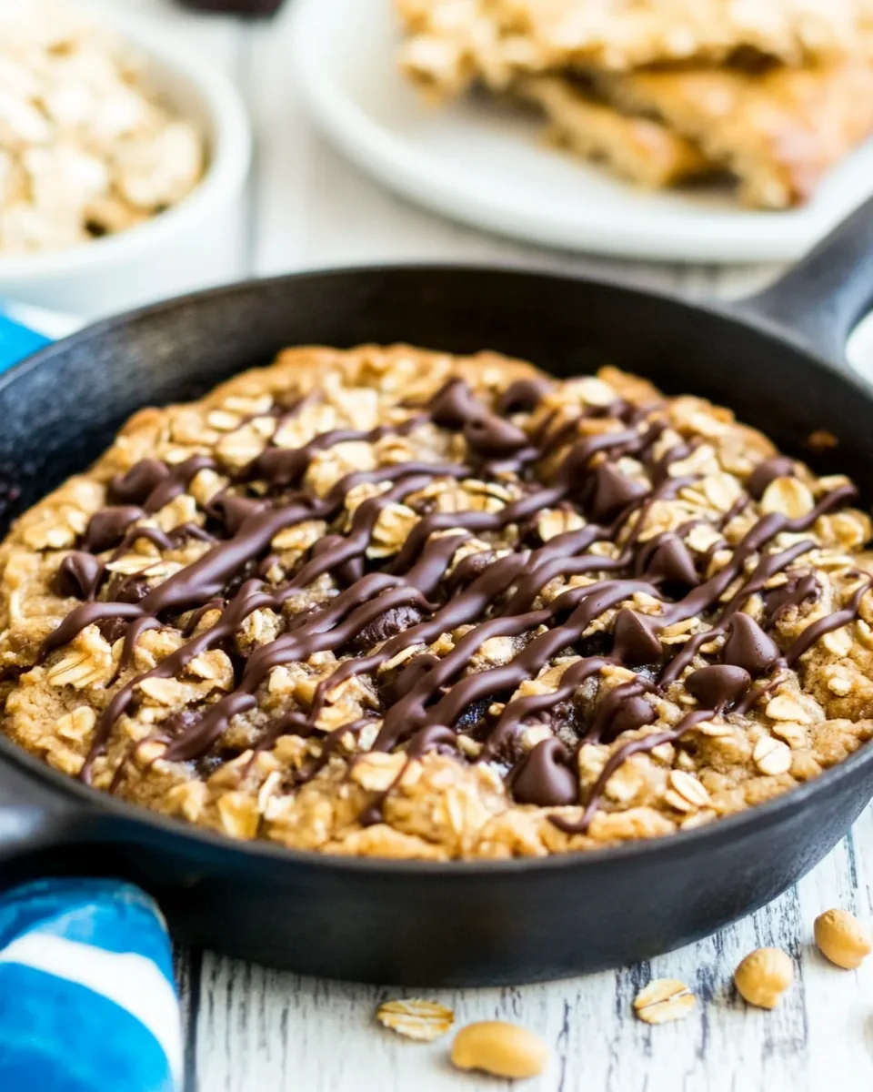 Chocolate Chip Peanut Butter Oatmeal Skillet Cookie
