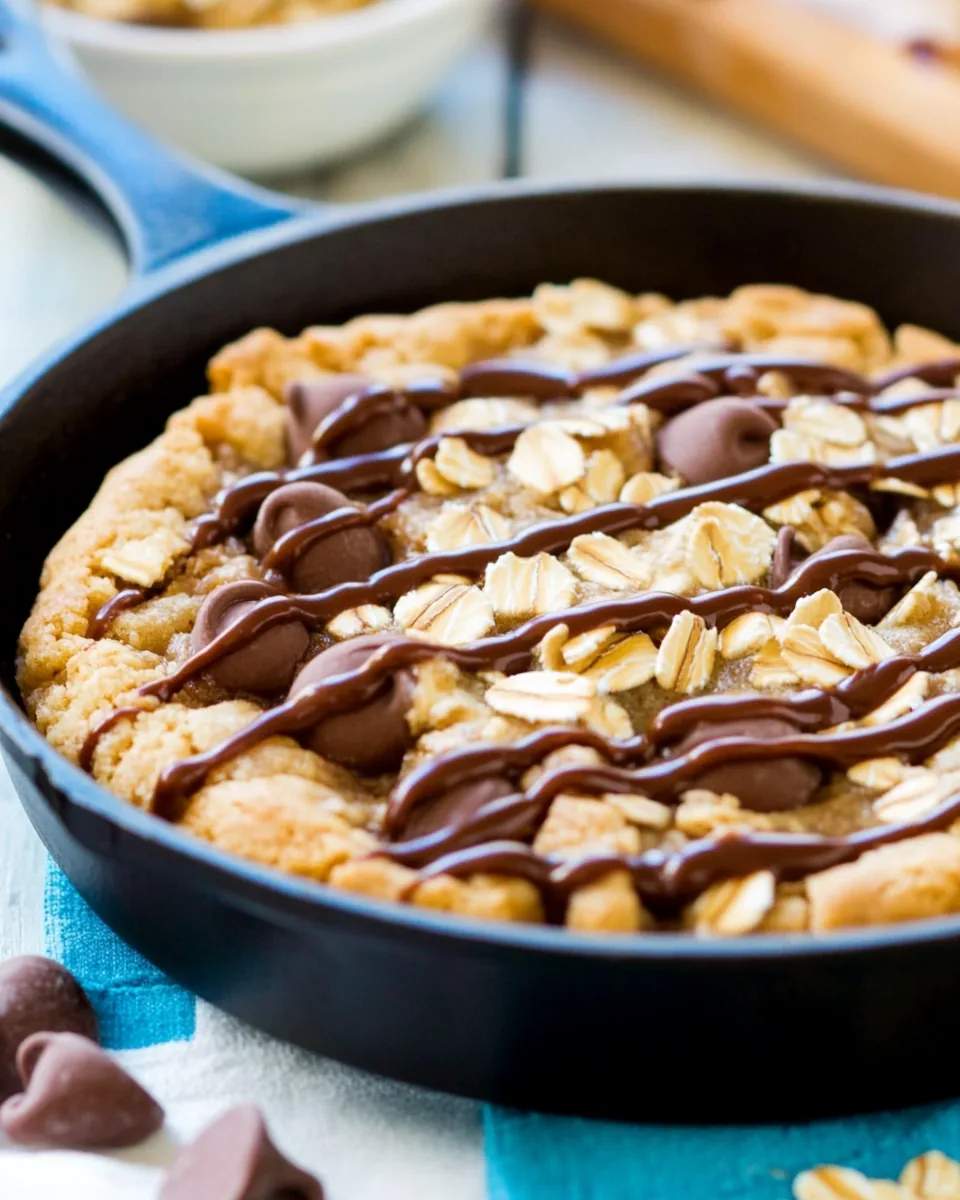 Chocolate Chip Peanut Butter Oatmeal Skillet Cookie