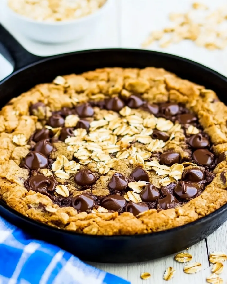 Chocolate Chip Peanut Butter Oatmeal Skillet Cookie