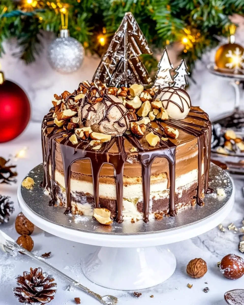 Chocolate Hazelnut Christmas Layered Ice Cream Cake