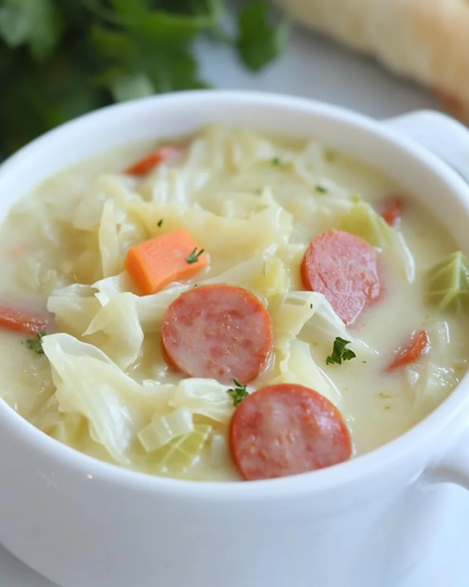 Creamy Cabbage and Kielbasa Soup