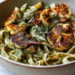 Crispy Roasted Cauliflower with Creamy Pesto Pasta