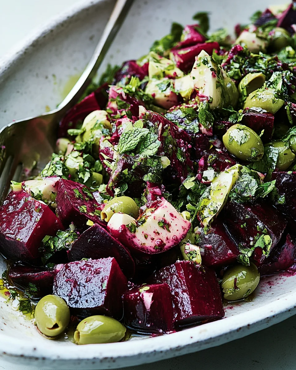 Crushed Beets with Chunky Olive Mint Dressing