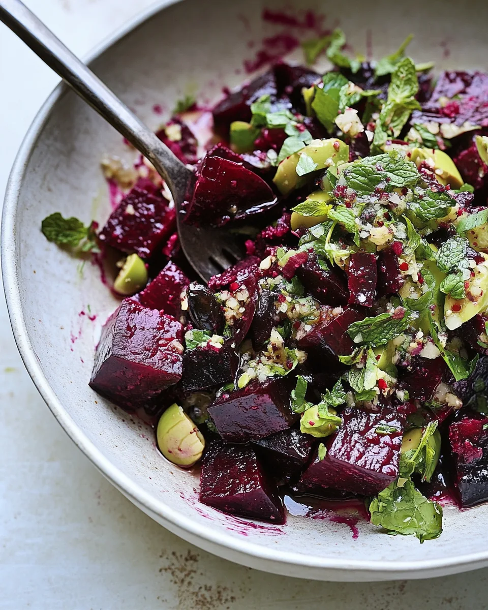 Crushed Beets with Chunky Olive Mint Dressing