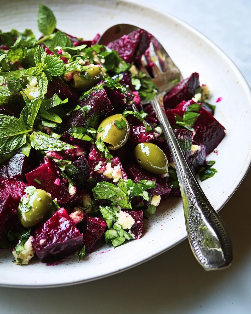 Crushed Beets with Chunky Olive Mint Dressing