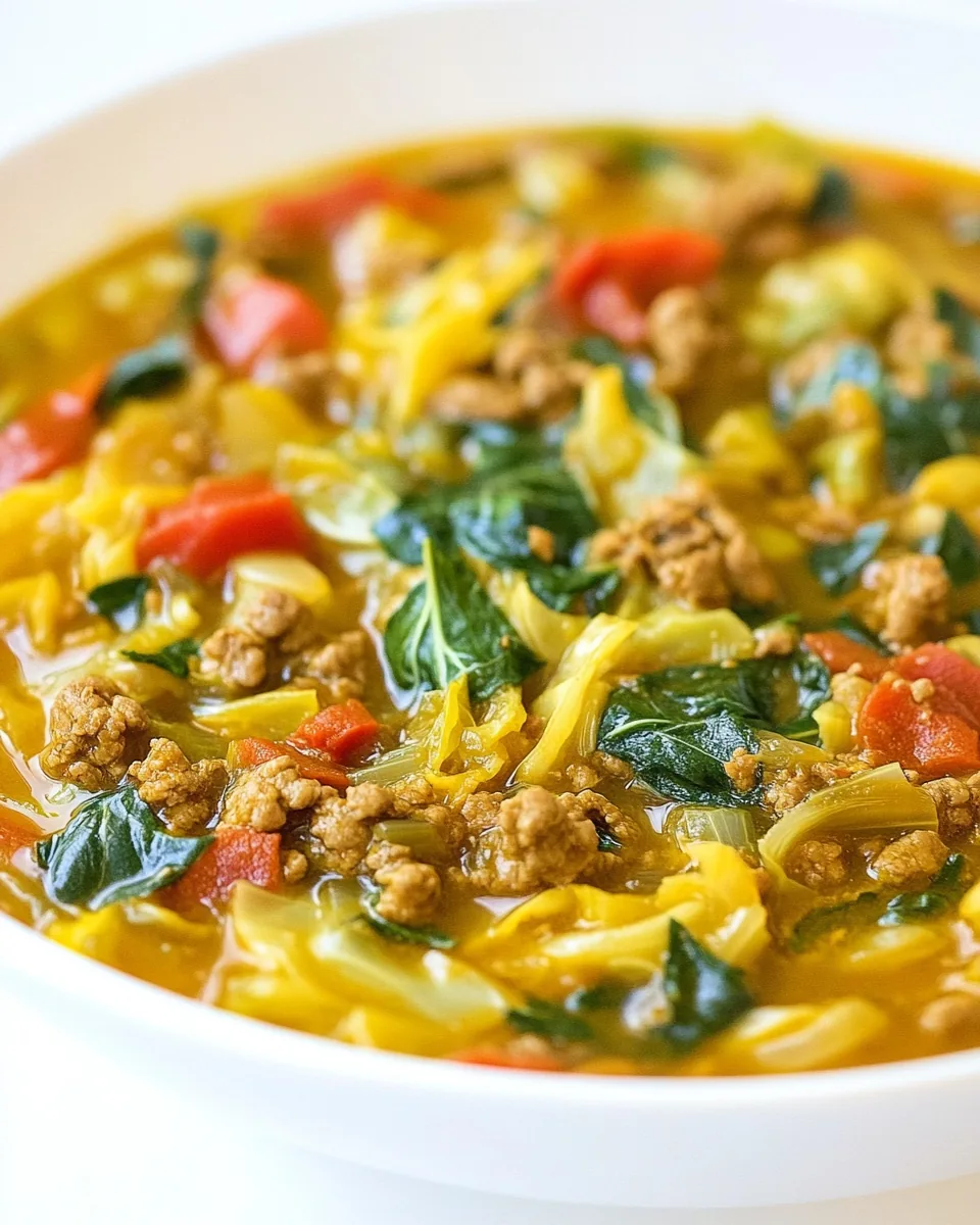 Curry Ground Turkey Cabbage Soup