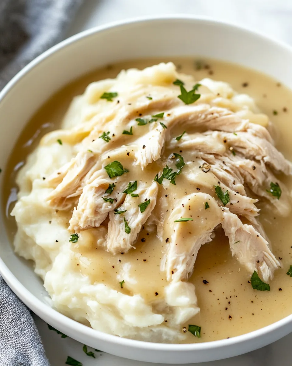 Easy 3 Ingredient Shredded Chicken and Gravy