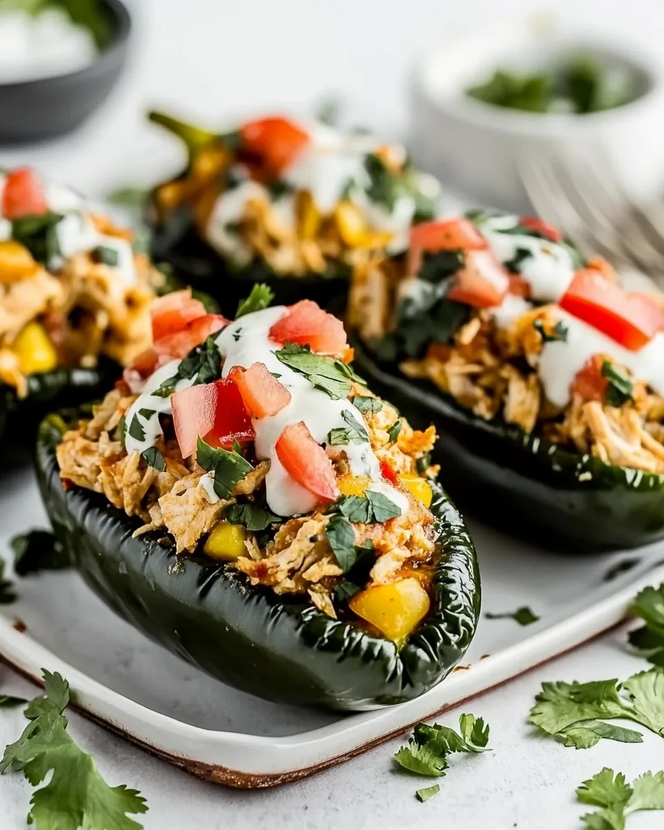 Easy Chicken Stuffed Poblano Peppers