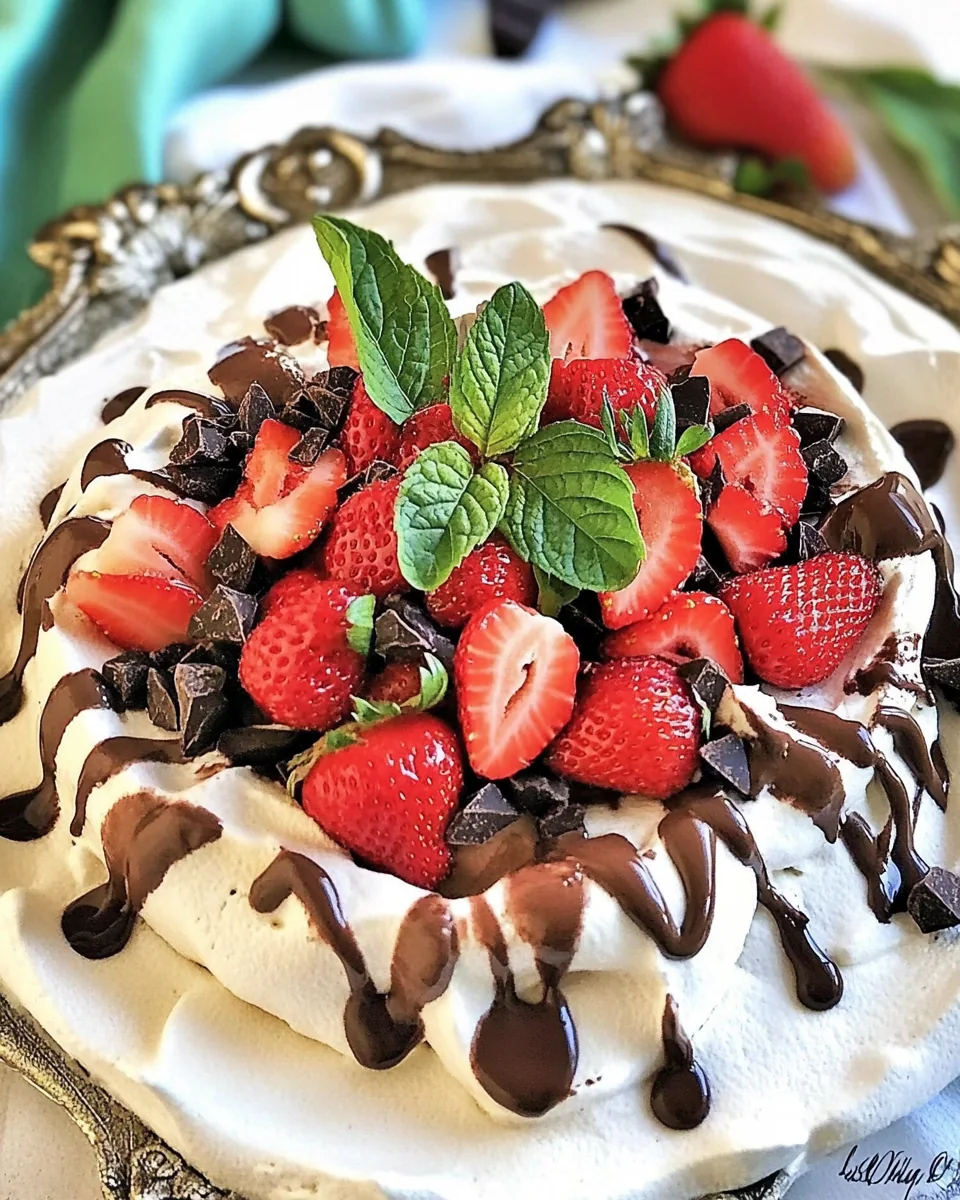 Easy Pavlova Dessert Filled with Chocolate Strawberry Yogurt