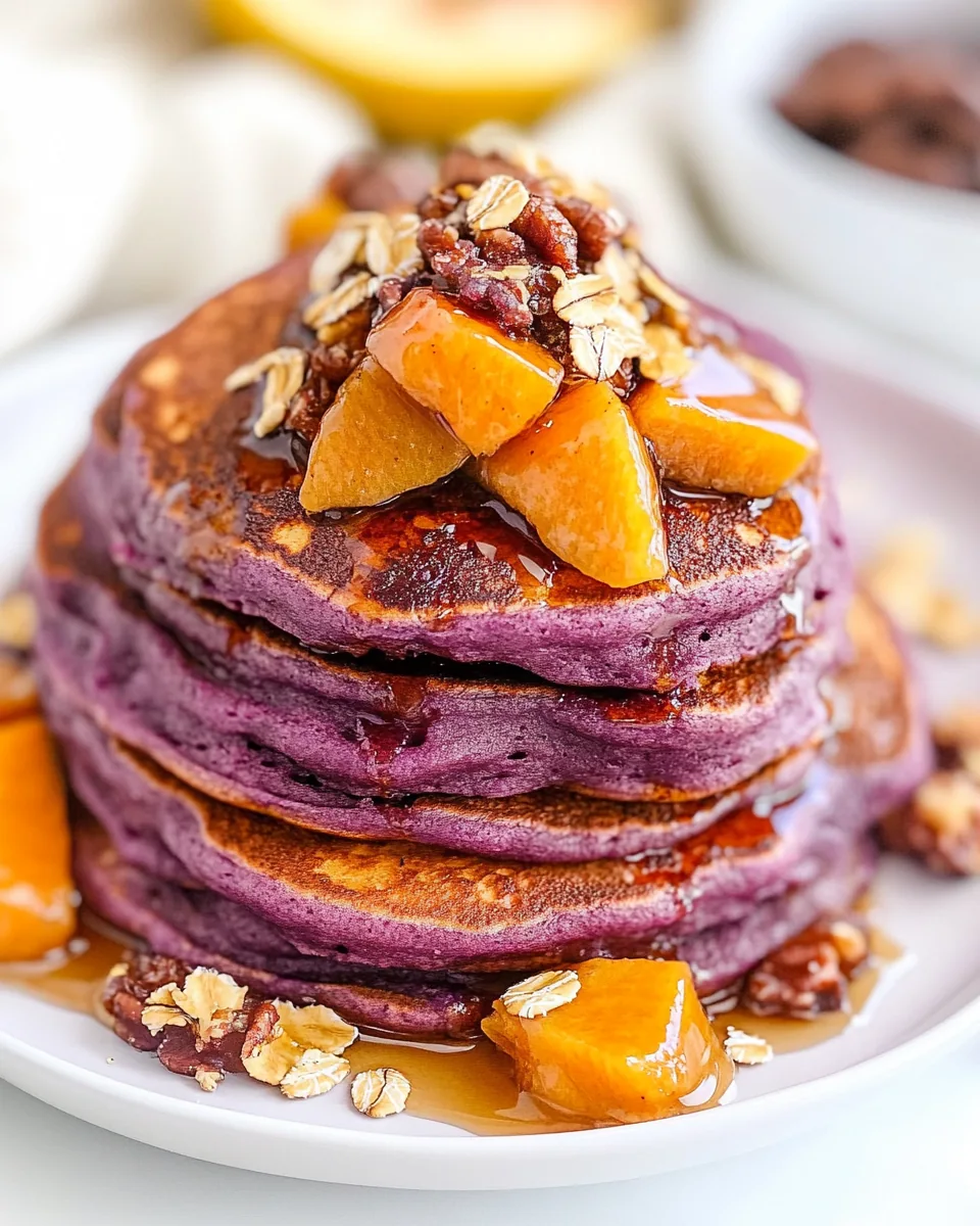 Flourless Oatmeal Ube Pancakes