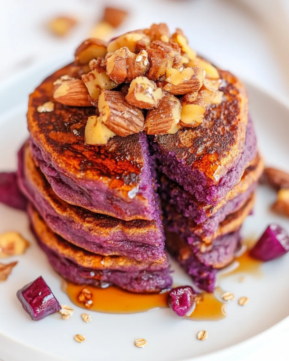 Flourless Oatmeal Ube Pancakes