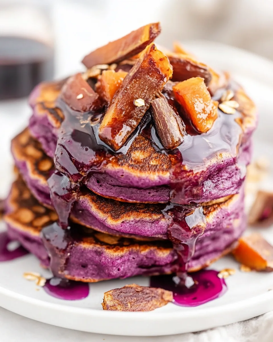 Flourless Oatmeal Ube Pancakes