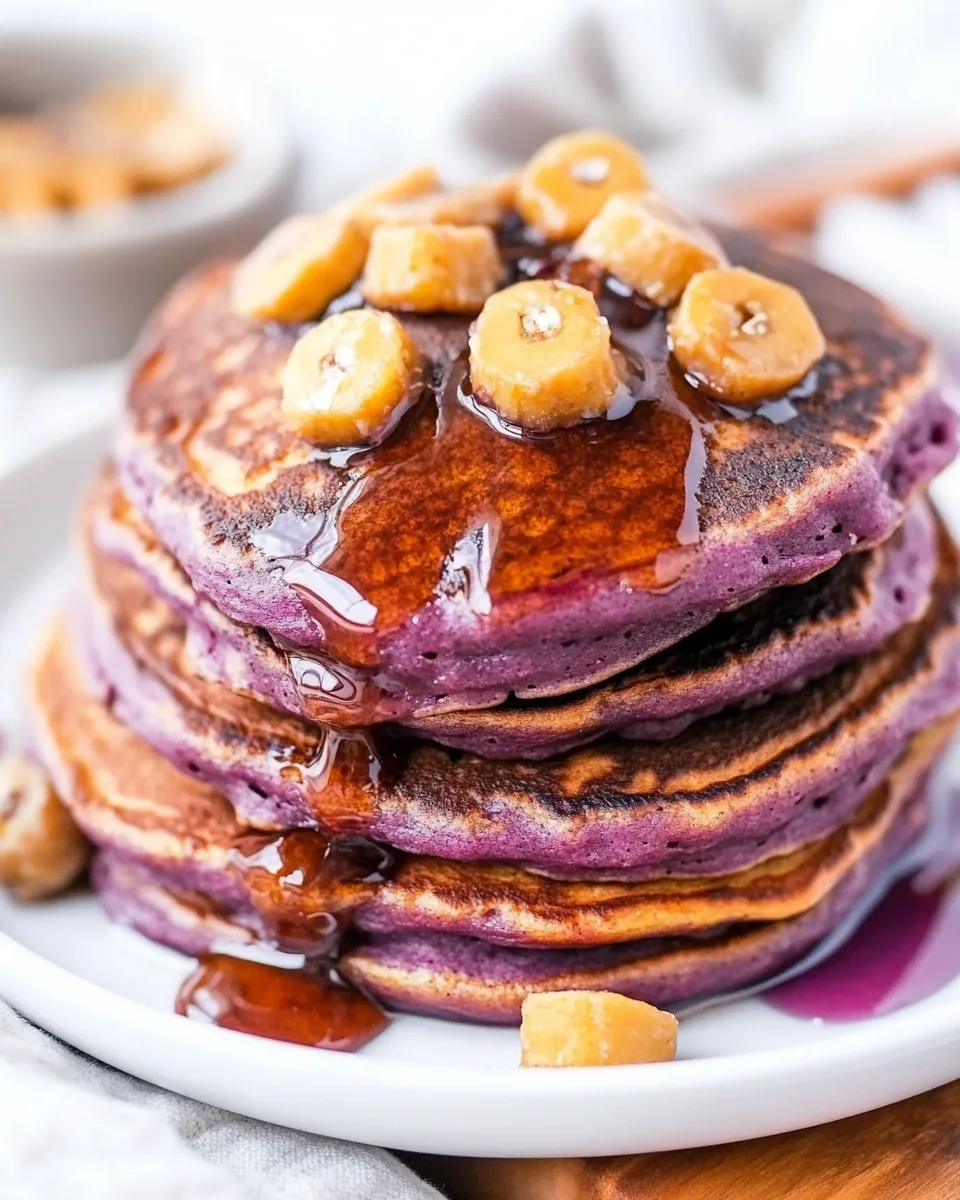 Flourless Oatmeal Ube Pancakes
