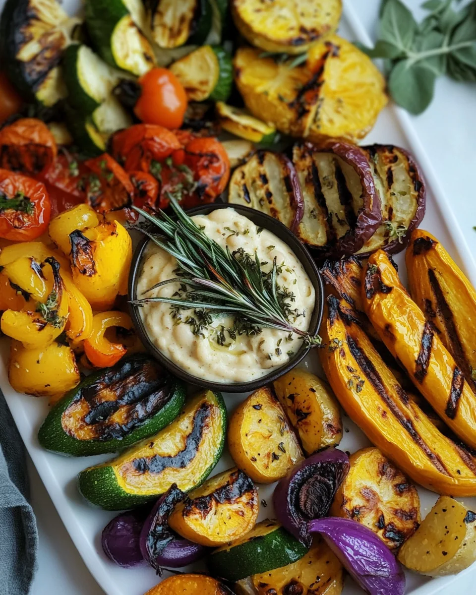 Grilled Autumn Vegetables with Sage Brown Butter Bean Dip