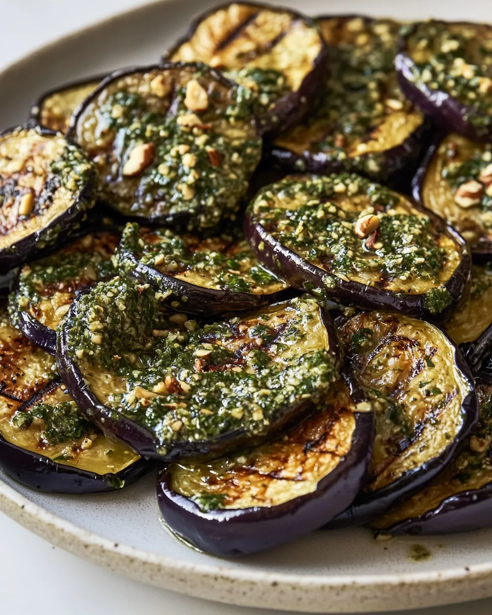 Grilled Eggplant With Walnut Herb Dressing