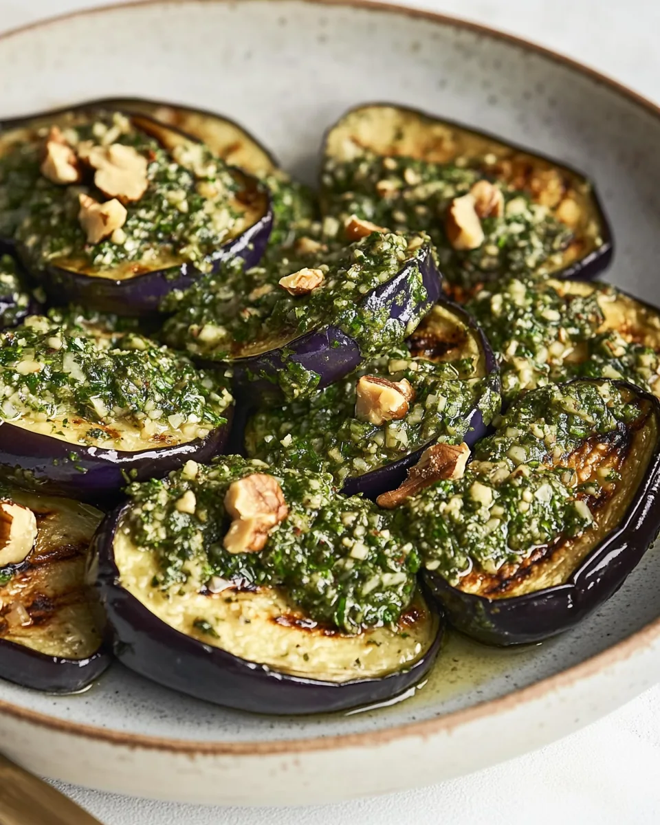 Grilled Eggplant With Walnut Herb Dressing