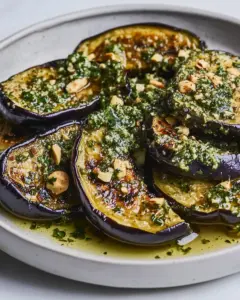 Grilled Eggplant With Walnut Herb Dressing