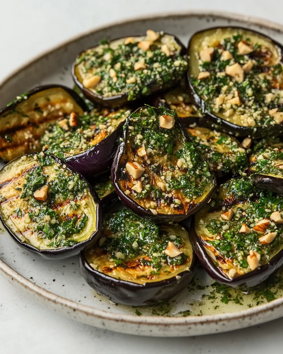 Grilled Eggplant With Walnut Herb Dressing