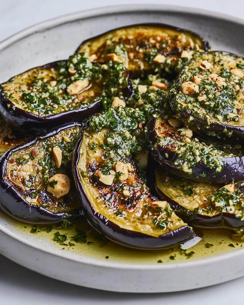 Grilled Eggplant With Walnut Herb Dressing