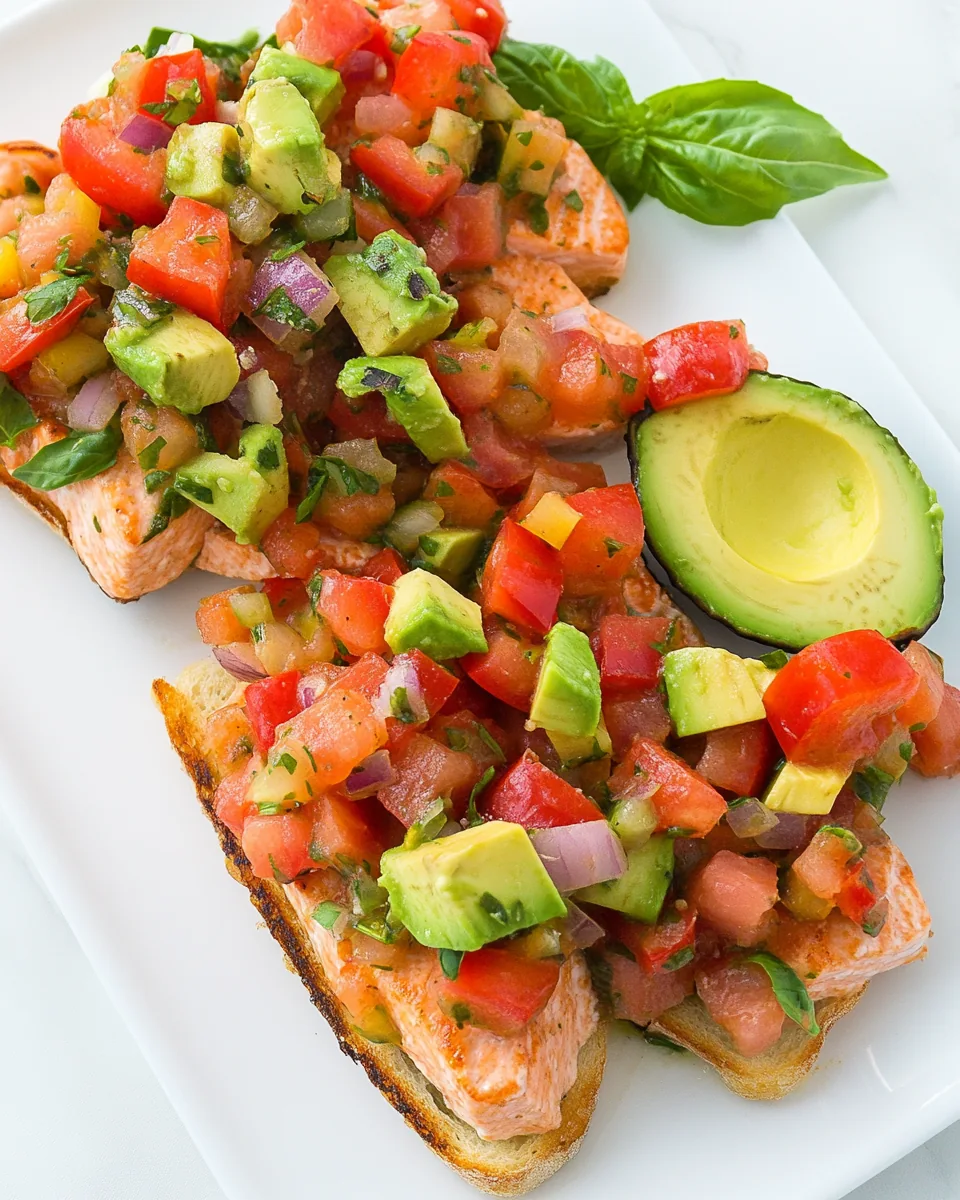 Grilled Salmon Bruschetta with Avocado