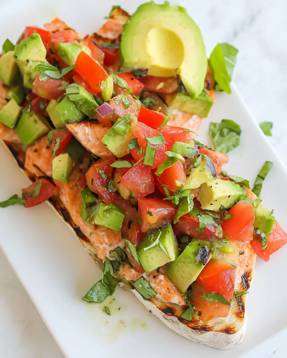 Grilled Salmon Bruschetta with Avocado