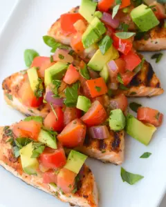 Grilled Salmon Bruschetta with Avocado
