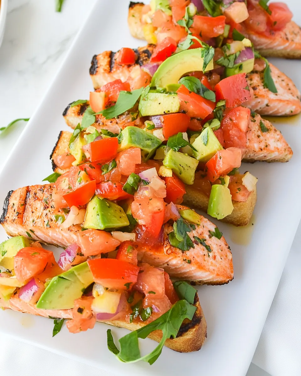 Grilled Salmon Bruschetta with Avocado