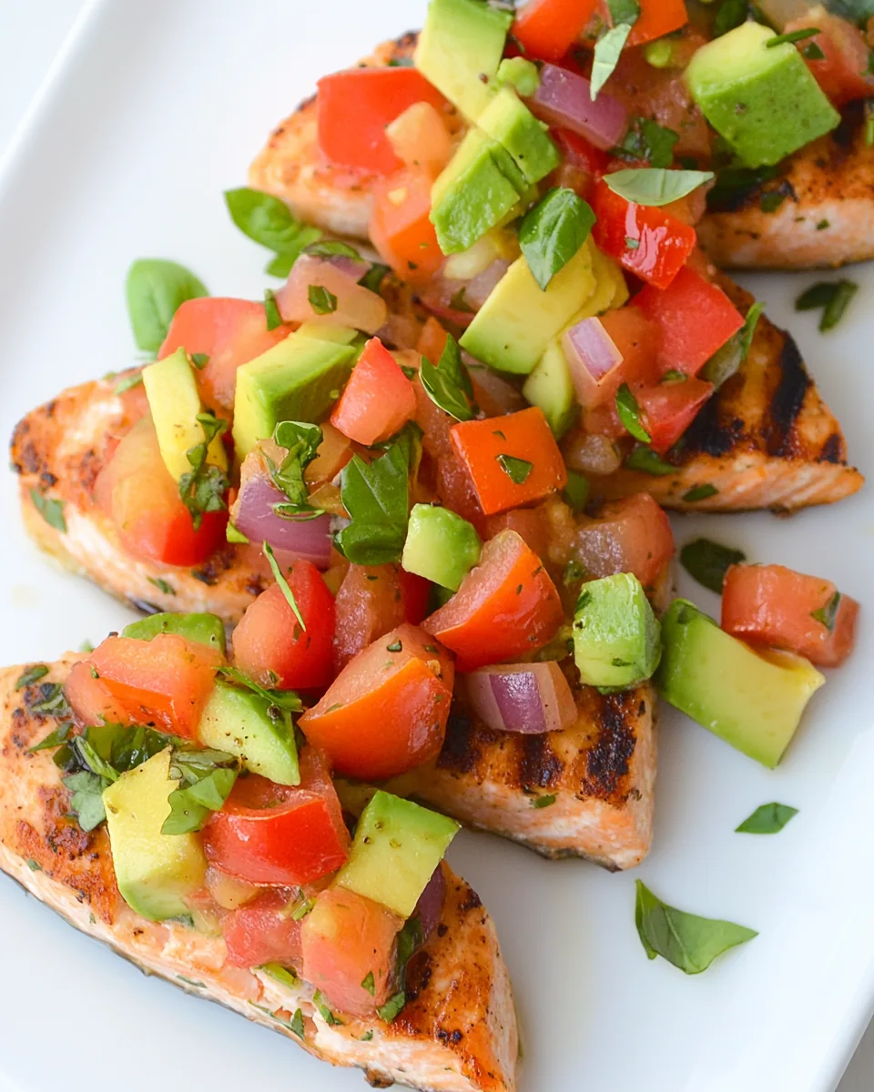 Grilled Salmon Bruschetta with Avocado