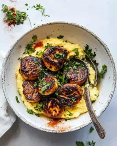 Honey Butter Blackened Scallops with Herby Polenta