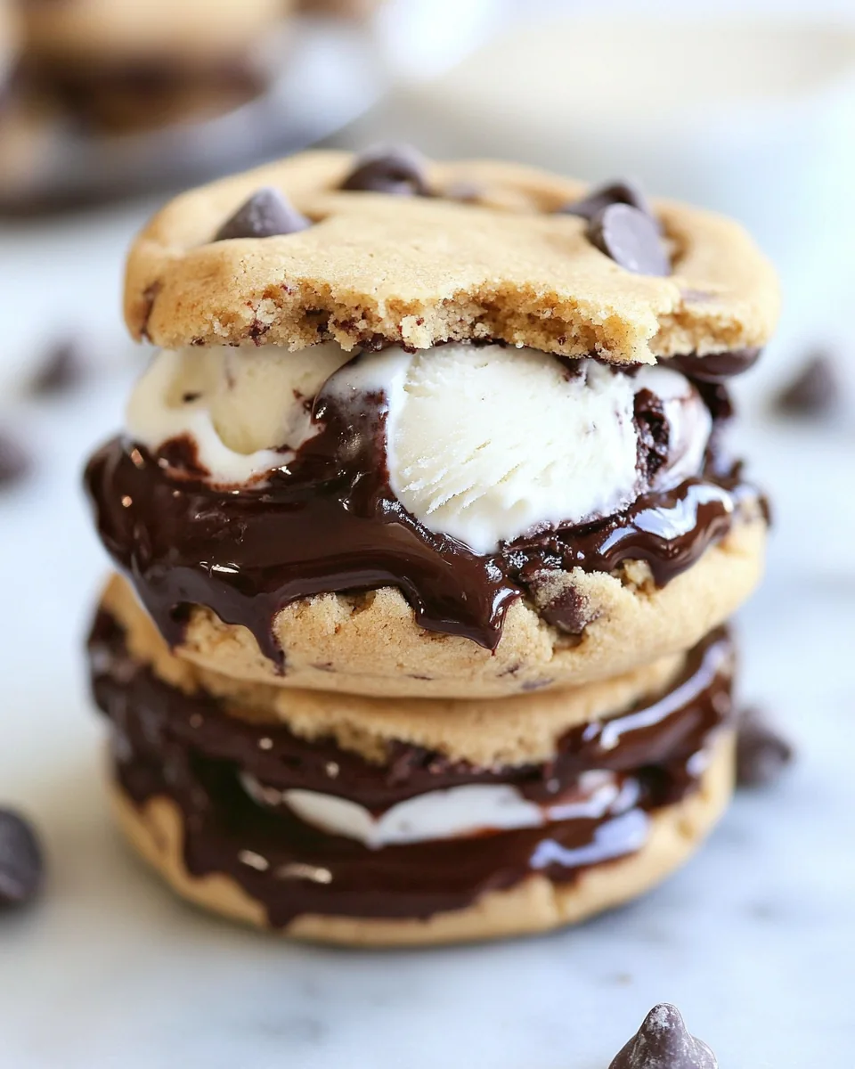 Hot Fudge Chocolate Chip Cookie Dough Ice Cream Sandwich