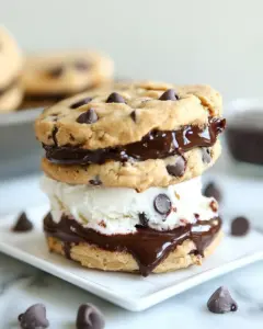 Hot Fudge Chocolate Chip Cookie Dough Ice Cream Sandwich
