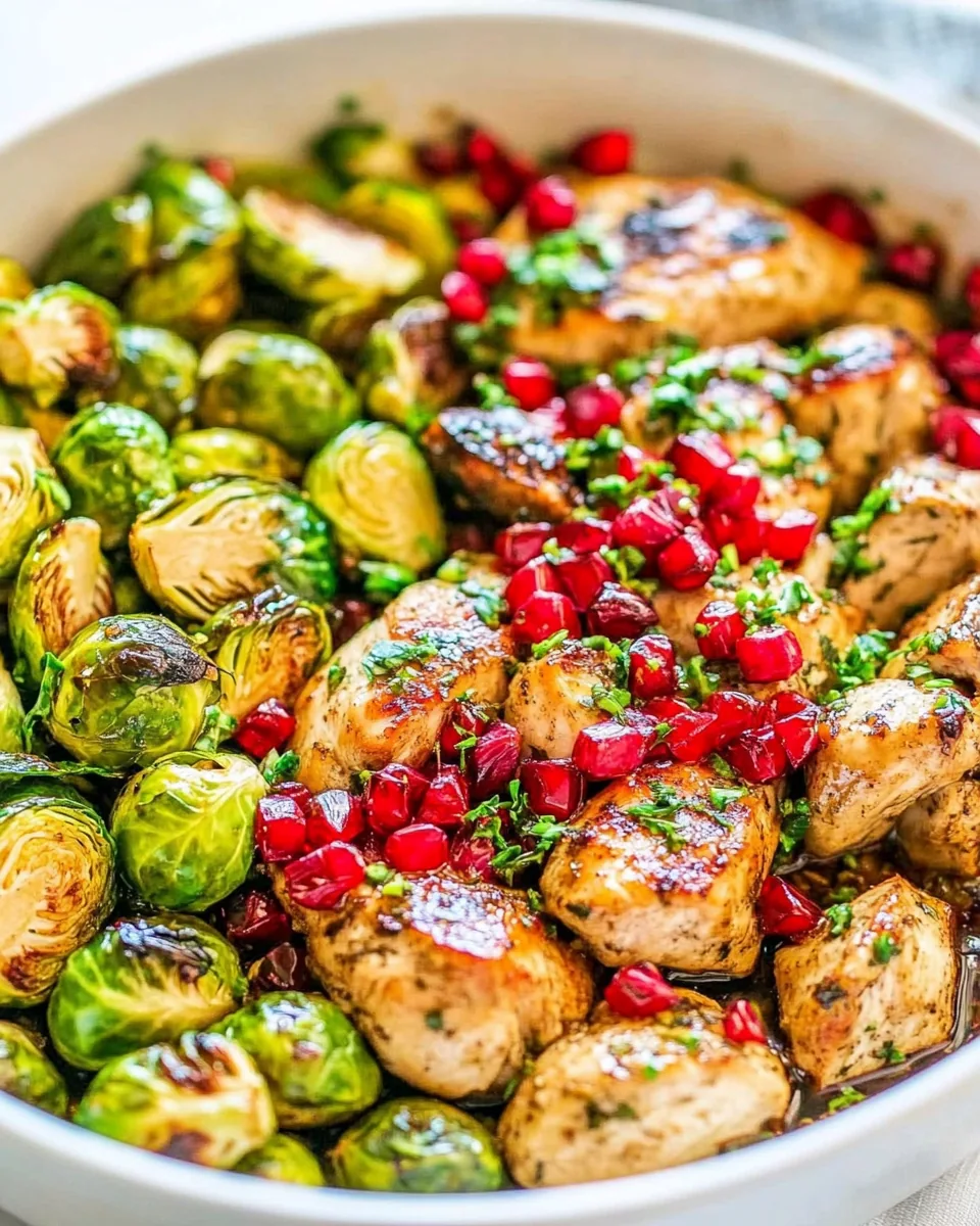 Jeweled Honey Balsamic Chicken Brussels Sprouts