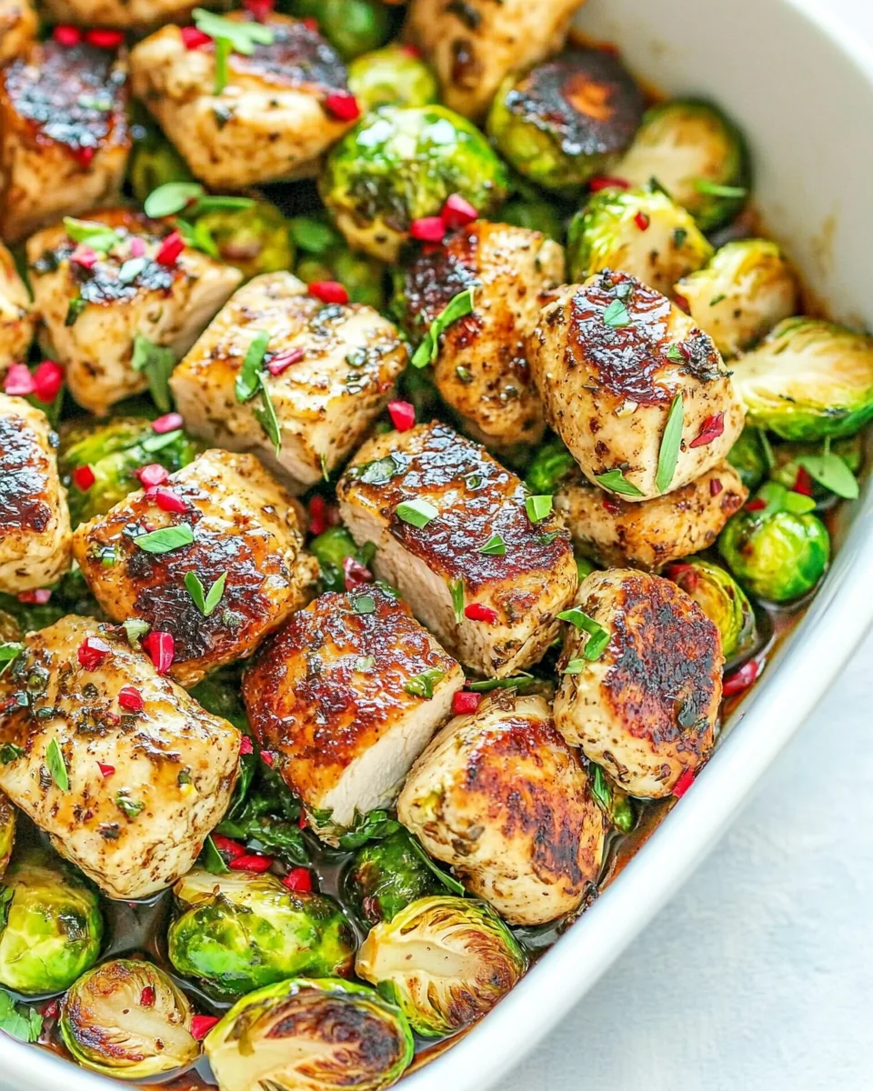 Jeweled Honey Balsamic Chicken Brussels Sprouts