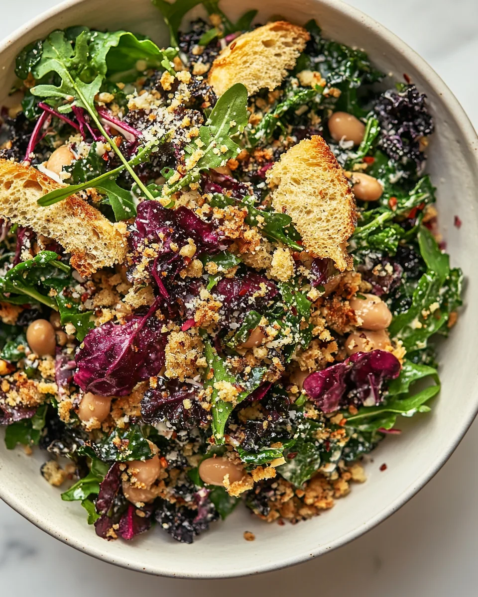 Kale Arugula Butter Bean Salad with Mustard Tahini Garlicky Bread Crumbs
